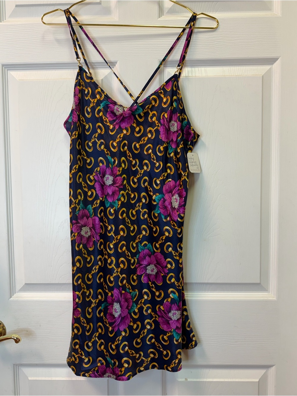 Vintage California Dynasty Floral Chain Print Slip  - Black & Purple